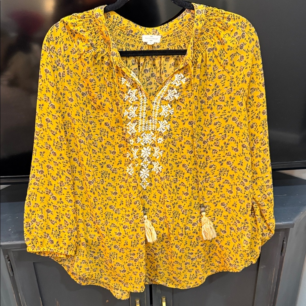 Embroidered Floral Mustard Blouse